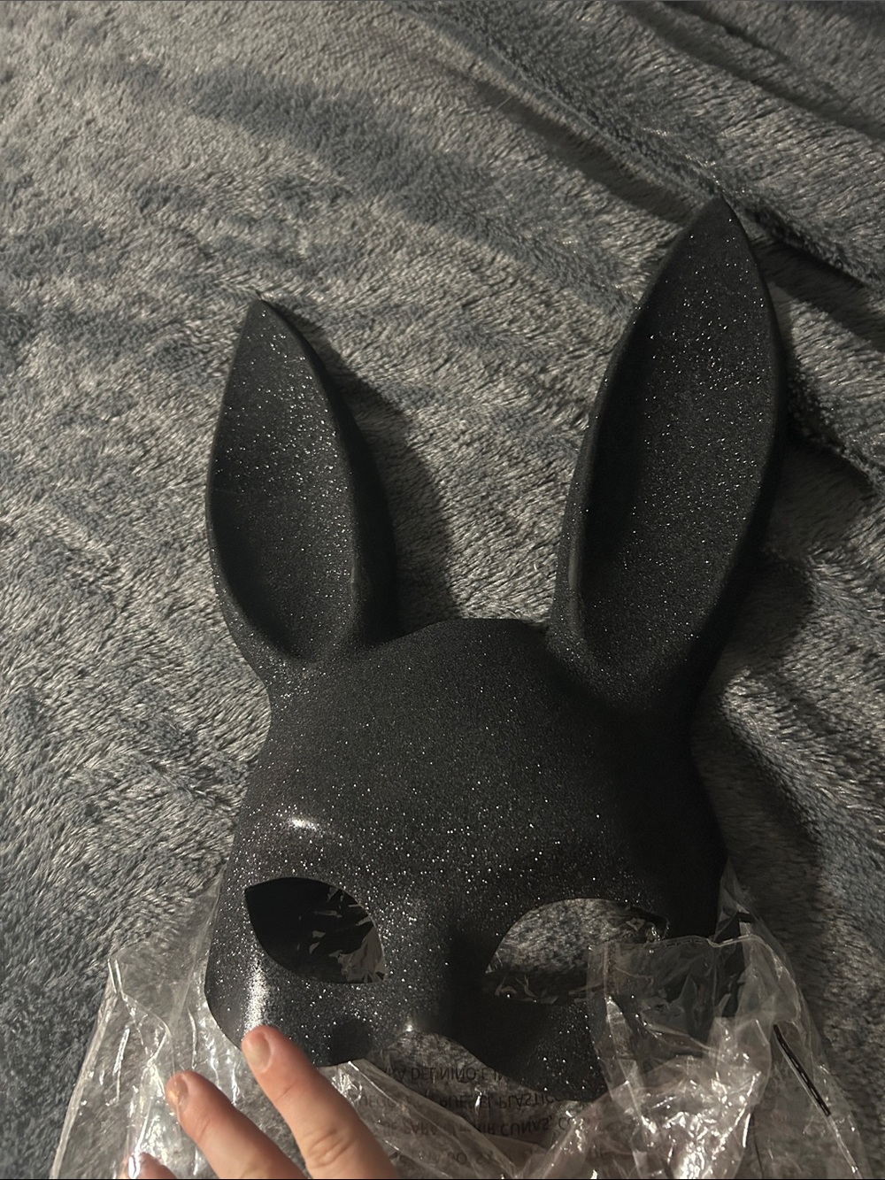 Black Sparkle Bunny Ear Face Mask for Women